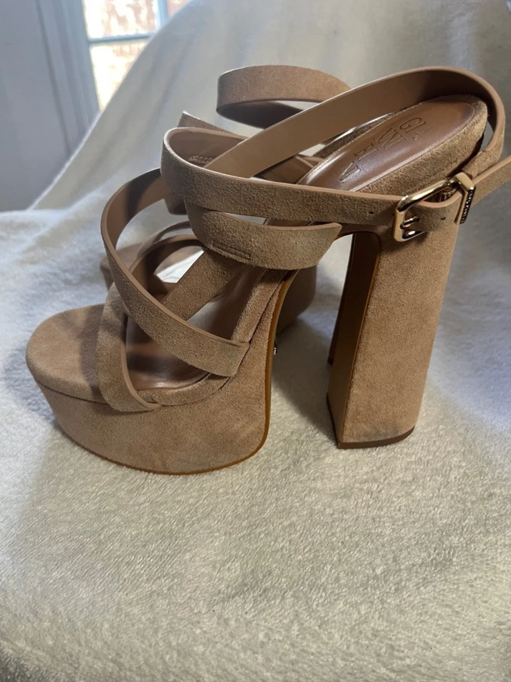 Gianni Bini Beige Suede Strappy Platform Sandal